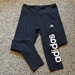 adidas Black Leggings with White Logo Print
